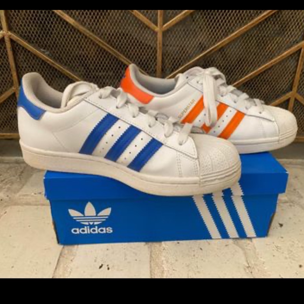 Adidas Originals Superstar J White Blue Orange Size 6